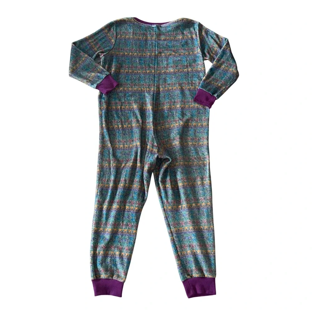Natural Life Fleece Jumpsuit Womens‎ L/XL Purple Multi Excellent Zip Pajamas